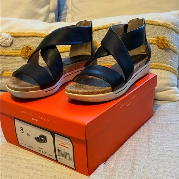Adrienne Vittadini Black Cross-Strap AV Claud Sandals - Picture 1 of 5
